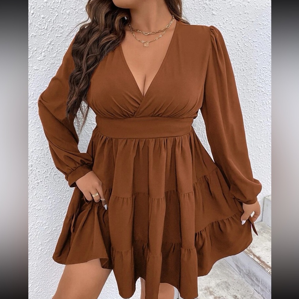 Elegant Brown V-Neck Dress